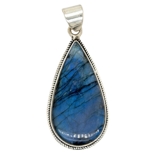 .925 Sterling Silver Labradorite Solitaire Teardrop Pendant 10.8g