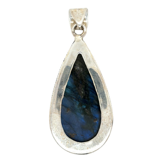 .925 Sterling Silver Labradorite Solitaire Teardrop Pendant 10.8g