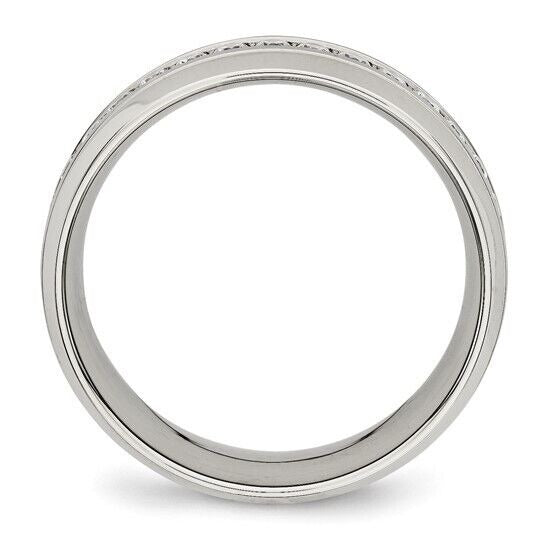 Chisel Stainless Steel Grooved CZ 8mm Band Ring Size 11 Wedding Band
