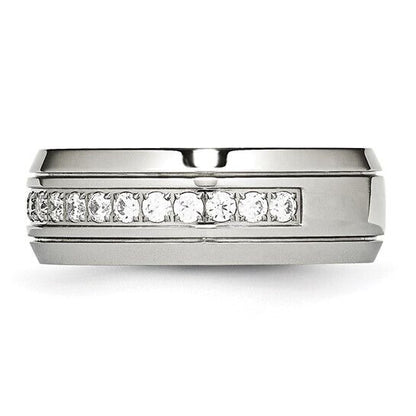 Chisel Stainless Steel Grooved CZ 8mm Band Ring Size 11 Wedding Band