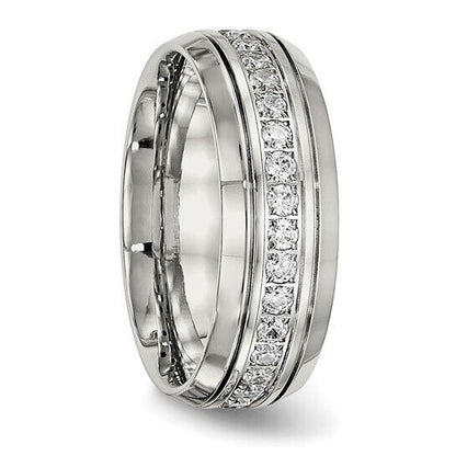 Chisel Stainless Steel Grooved CZ 8mm Band Ring Size 11 Wedding Band