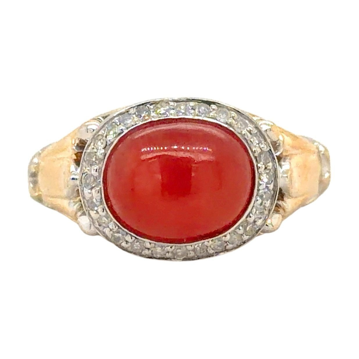 Vintage Carnelian & Diamond 14k Two-Tone Gold Ring 4.5g Size 5.75