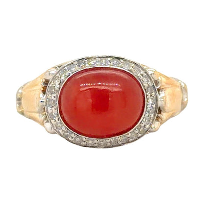 Vintage Carnelian & Diamond 14k Two-Tone Gold Ring 4.5g Size 5.75
