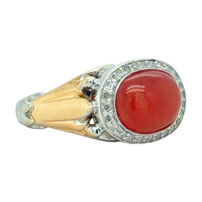 Vintage Carnelian & Diamond 14k Two-Tone Gold Ring 4.5g Size 5.75