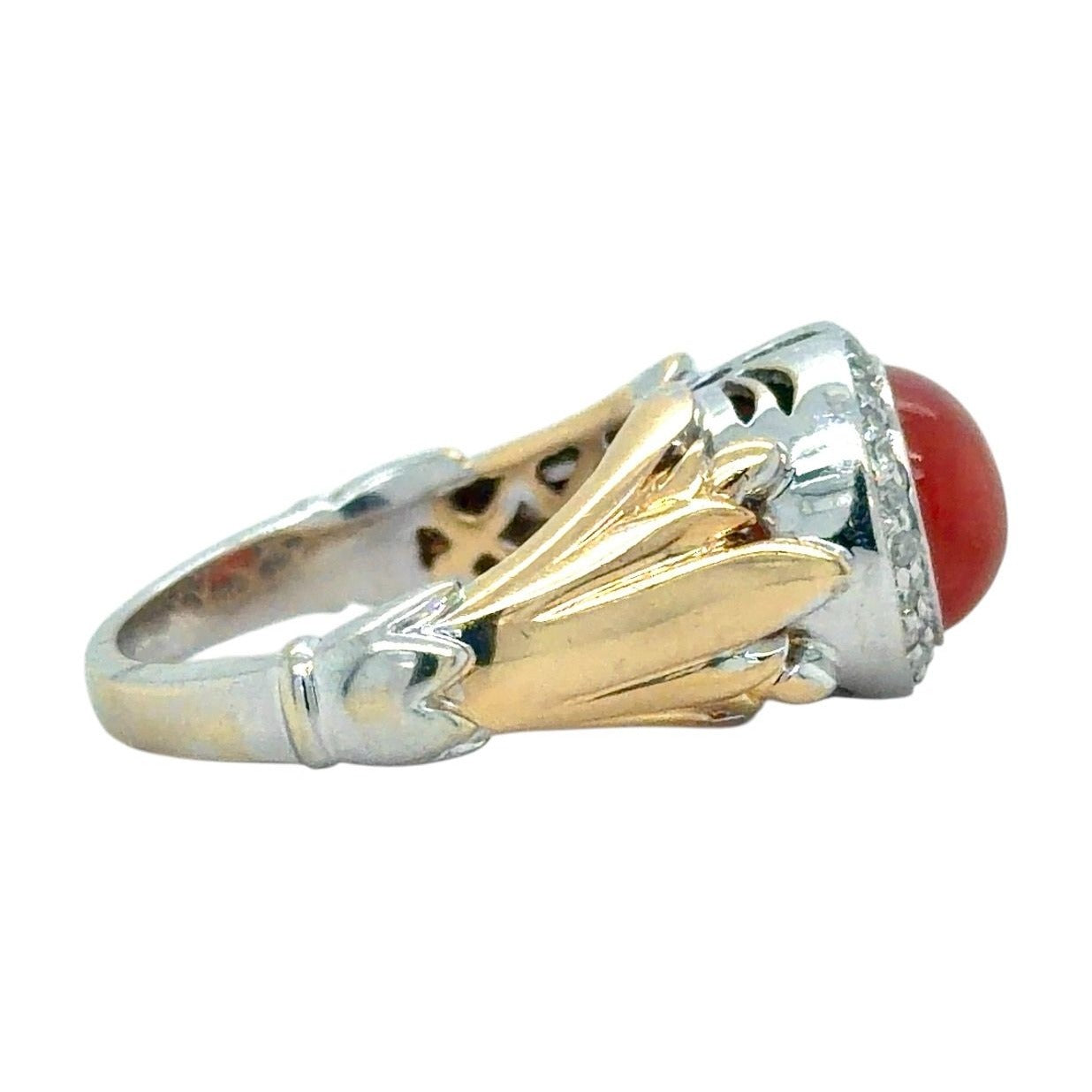 Vintage Carnelian & Diamond 14k Two-Tone Gold Ring 4.5g Size 5.75