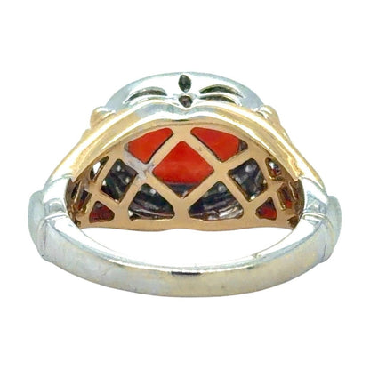 Vintage Carnelian & Diamond 14k Two-Tone Gold Ring 4.5g Size 5.75