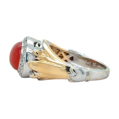 Vintage Carnelian & Diamond 14k Two-Tone Gold Ring 4.5g Size 5.75