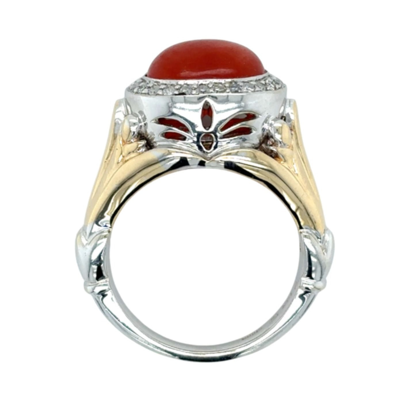 Vintage Carnelian & Diamond 14k Two-Tone Gold Ring 4.5g Size 5.75