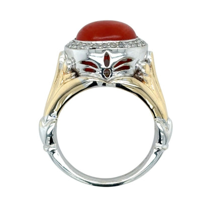 Vintage Carnelian & Diamond 14k Two-Tone Gold Ring 4.5g Size 5.75