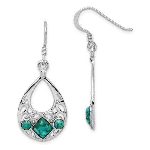 Sterling Silver Dangle Earrings With Reconstituted Turquoise Stones
