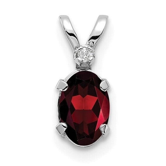 14K White Gold Garnet & Diamond Birthstone Pendant