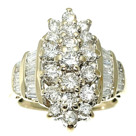 2 CTW Diamond Cocktail Ring Solid 14K Yellow Gold 6.1g Size 7