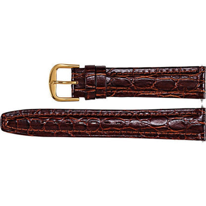 18mm Honey Leather Crocodile Grain Semi-Padded Watch Strap Band With Gold Buckle