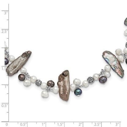 Sterling Silver Peacock & White Freshwater Cultured Pearl Necklace With 2-Inch Extension