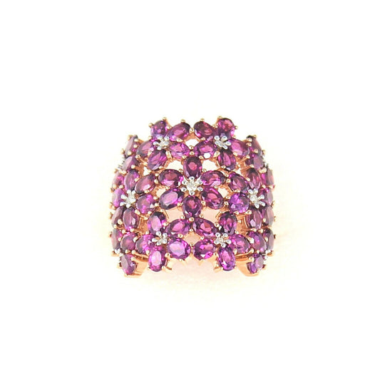 Amethyst & Diamond Floral Design Rose Gold Plated Sterling Silver 925 Ring 11.7g Size 9