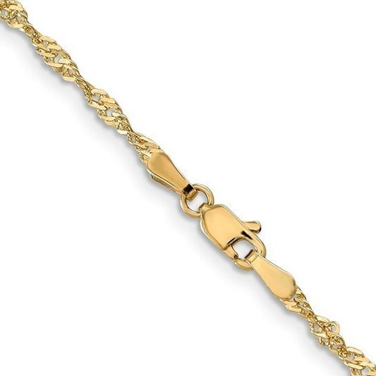 2mm Singapore Chain Bracelet Real Solid 10k Yellow Gold 8 Inch