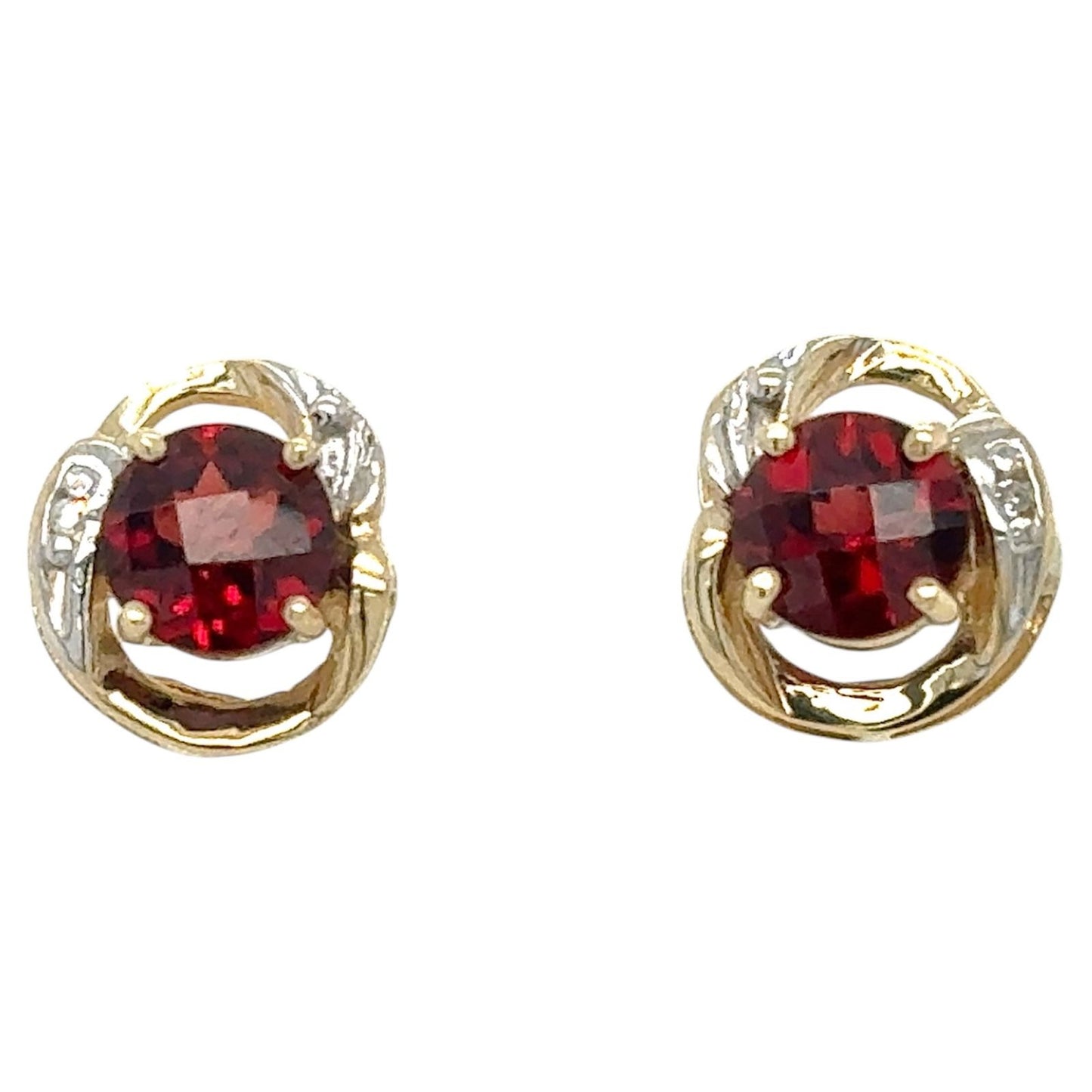 Garnet & Diamond 10k Yellow Gold Earrings 2.5g