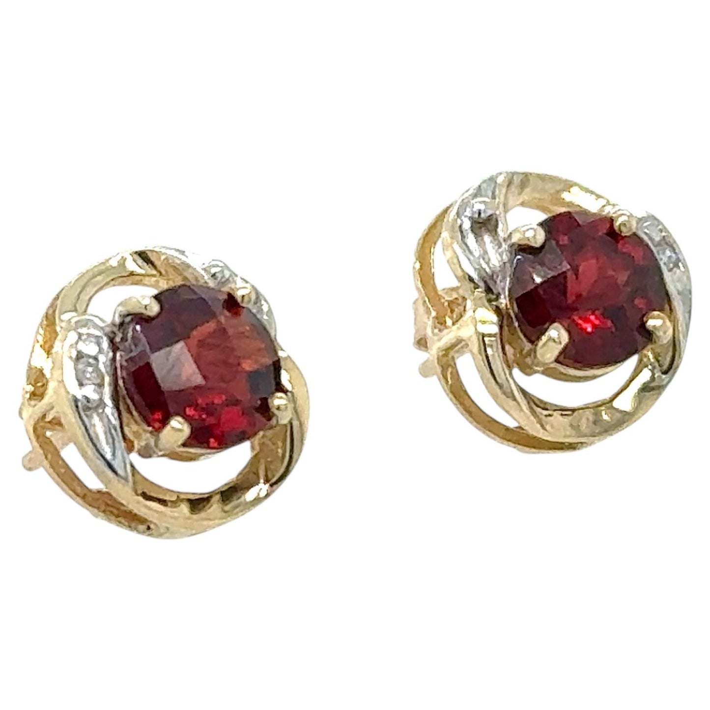 Garnet & Diamond 10k Yellow Gold Earrings 2.5g