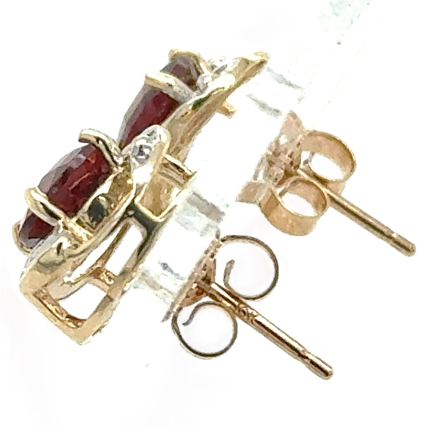 Garnet & Diamond 10k Yellow Gold Earrings 2.5g