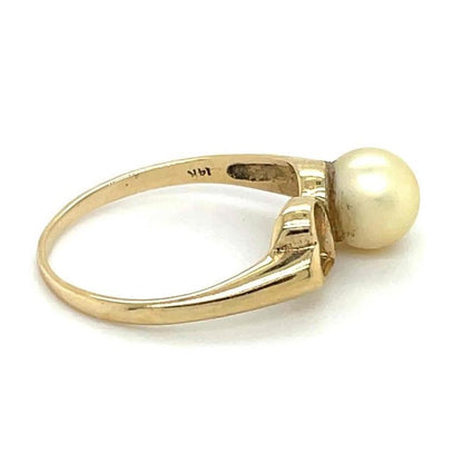 14K Yellow Gold Pearl Solitaire Heart Ring 1.9g Size 6