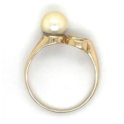 14K Yellow Gold Pearl Solitaire Heart Ring 1.9g Size 6