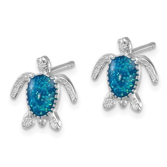 Sterling Silver Rhodium-Plated Enameled Polished Turtle Post Earrings