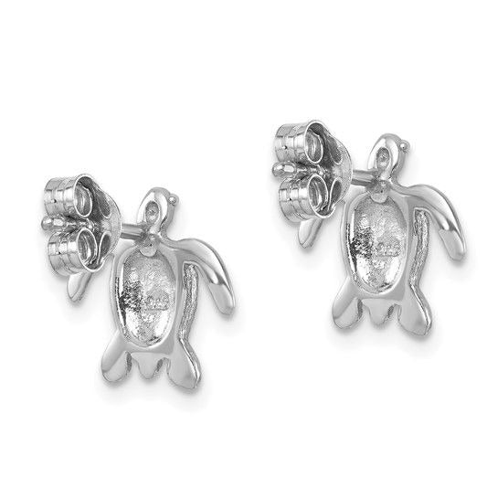 Sterling Silver Rhodium-Plated Enameled Polished Turtle Post Earrings
