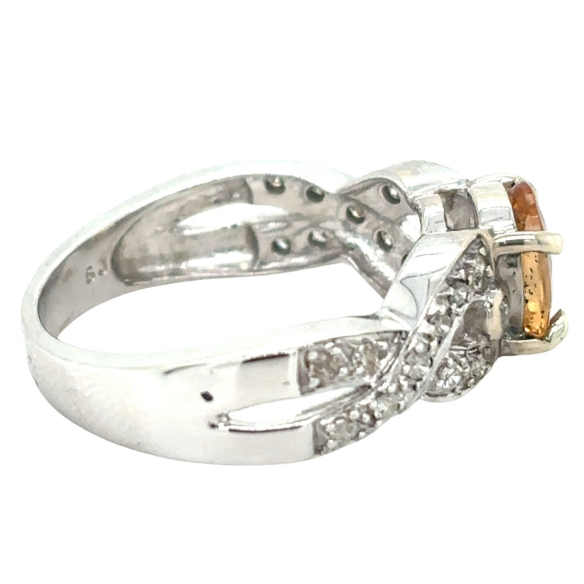 Orange Topaz & Diamonds 10k White Gold Ring 4.2g Size 7.25