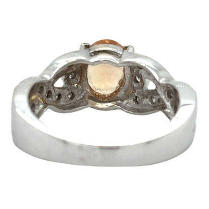Orange Topaz & Diamonds 10k White Gold Ring 4.2g Size 7.25