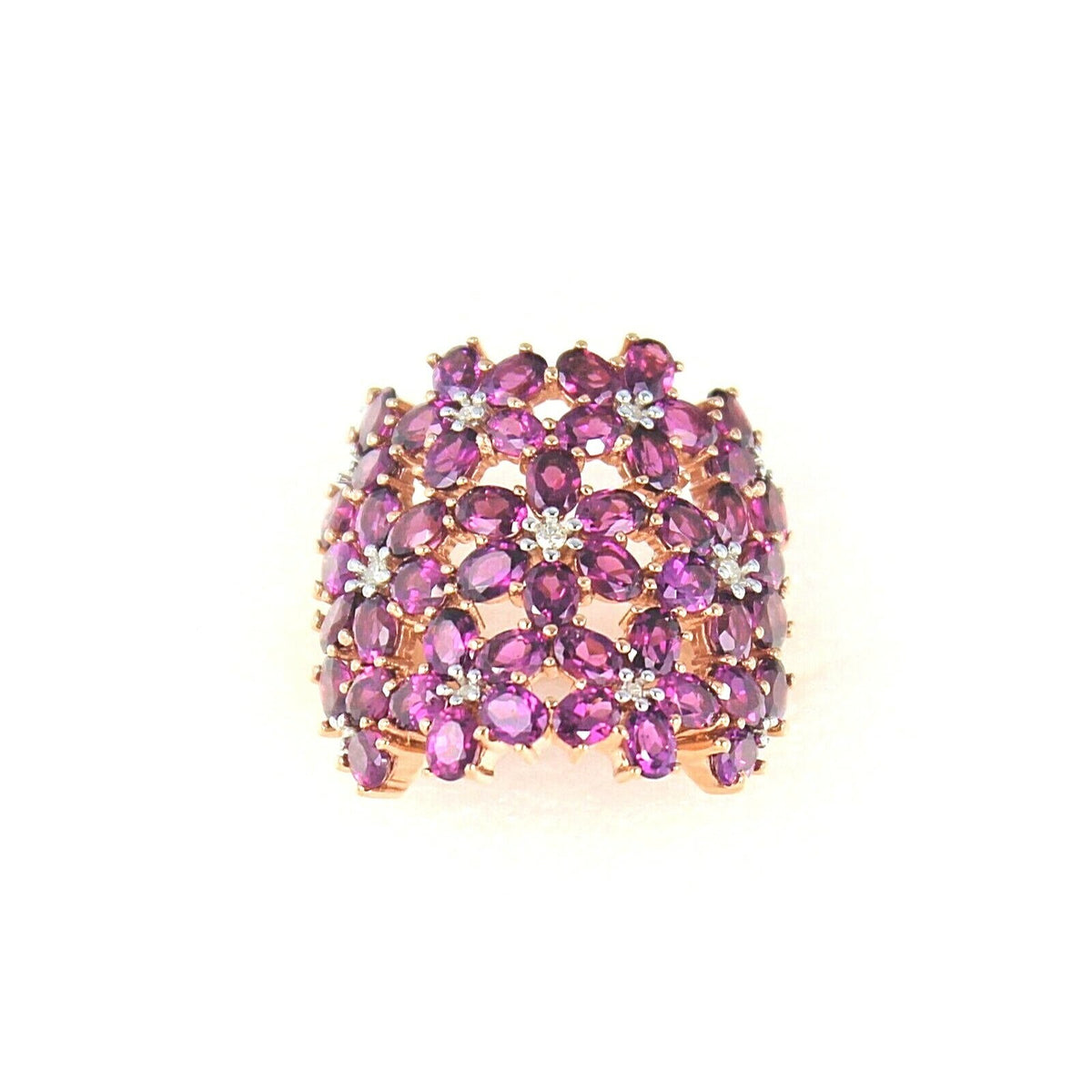 Amethyst & Diamond Floral Design Rose Gold Plated Sterling Silver 925 Ring 11.7g Size 9