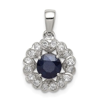 Sterling Silver White Topaz & Sapphire Pendant