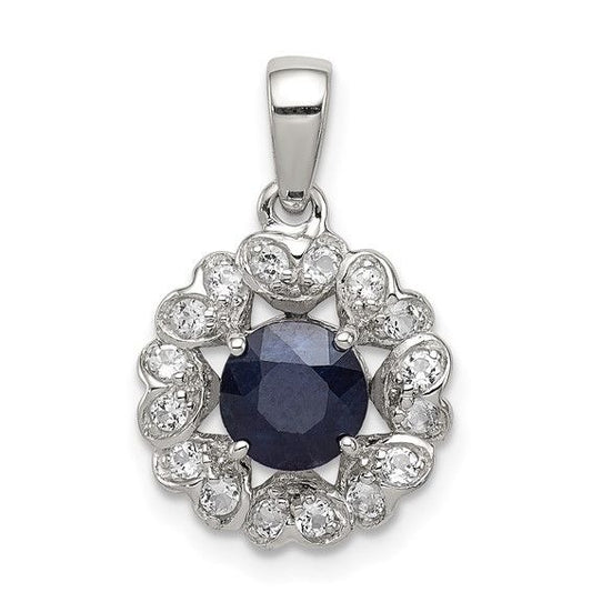 Sterling Silver White Topaz & Sapphire Pendant