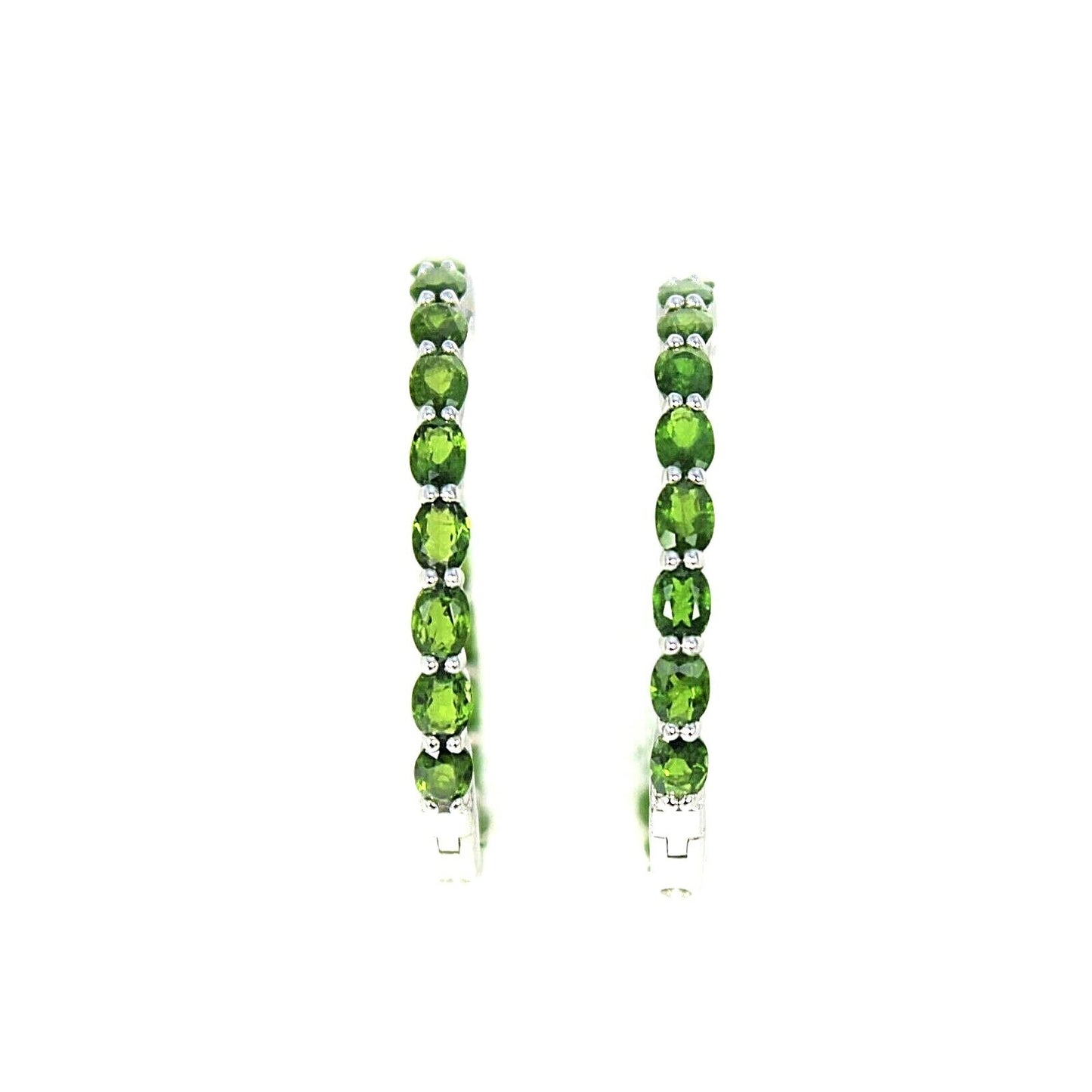 8.20ctw Oval Chrome Diopside Rhodium Over Sterling Silver Hoop Earrings