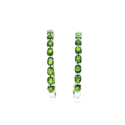 8.20ctw Oval Chrome Diopside Rhodium Over Sterling Silver Hoop Earrings