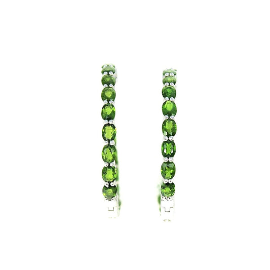 8.20ctw Oval Chrome Diopside Rhodium Over Sterling Silver Hoop Earrings