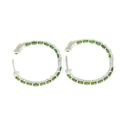 8.20ctw Oval Chrome Diopside Rhodium Over Sterling Silver Hoop Earrings