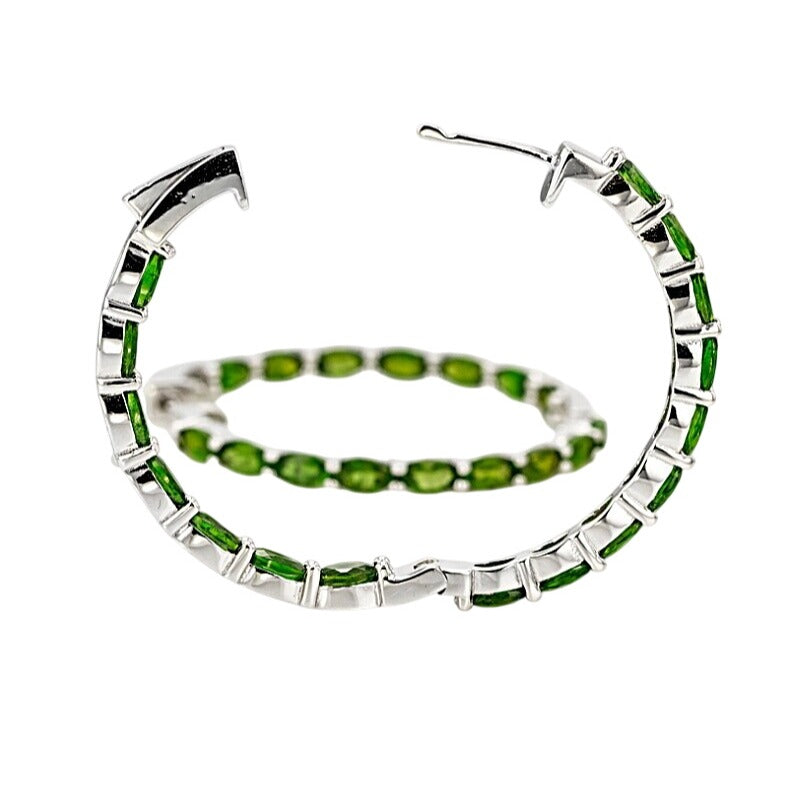 8.20ctw Oval Chrome Diopside Rhodium Over Sterling Silver Hoop Earrings