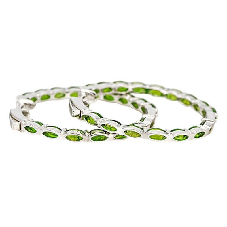 8.20ctw Oval Chrome Diopside Rhodium Over Sterling Silver Hoop Earrings