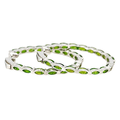 8.20ctw Oval Chrome Diopside Rhodium Over Sterling Silver Hoop Earrings