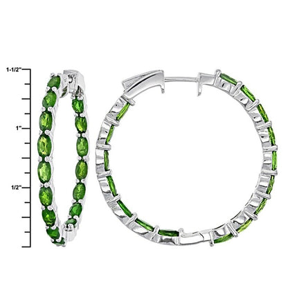 8.20ctw Oval Chrome Diopside Rhodium Over Sterling Silver Hoop Earrings