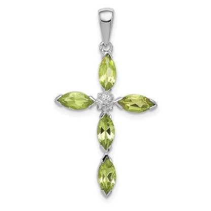 Sterling Silver Peridot & Diamond Cross Pendant
