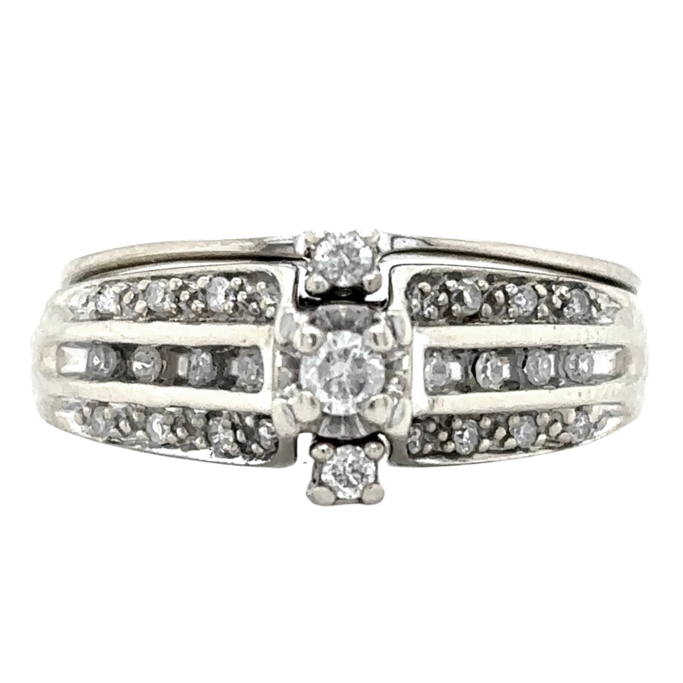 1/3 ct Diamond Bridal 10k White Gold Size 7 Wedding Ring Set 3.9g