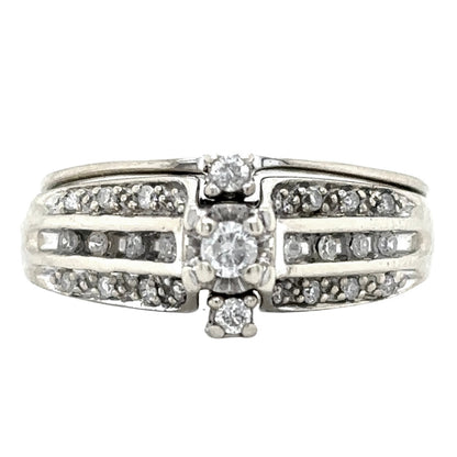 1/3 ct Diamond Bridal 10k White Gold Size 7 Wedding Ring Set 3.9g