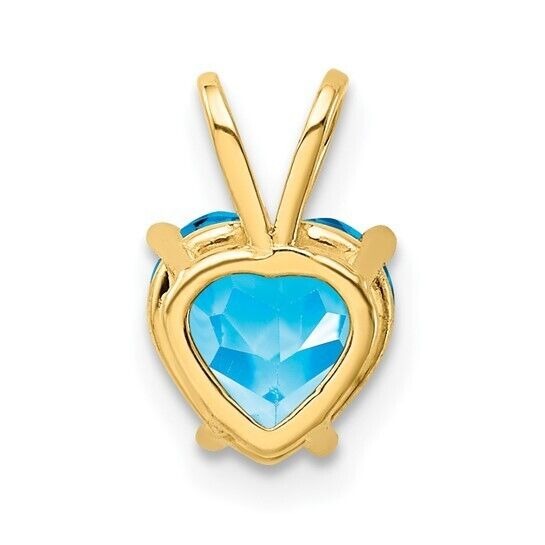 14K Yellow Gold Blue Topaz Heart December Birthstone Pendant