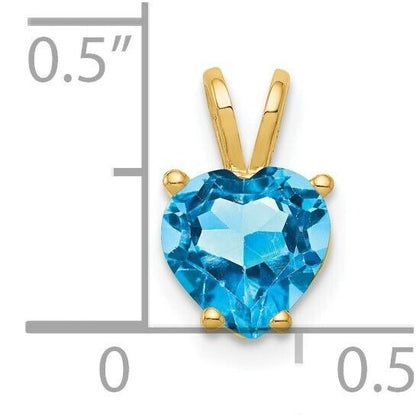 14K Yellow Gold Blue Topaz Heart December Birthstone Pendant