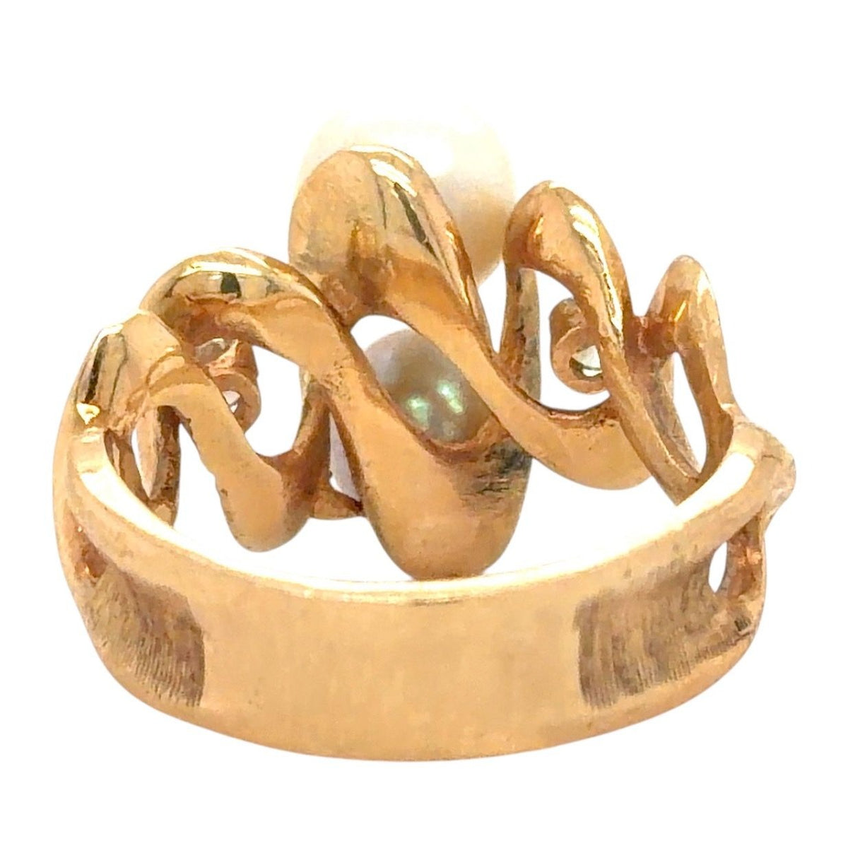 Two-Stone Pearls & Diamonds 14k Yellow Gold Ring 8.5g Size 9.5