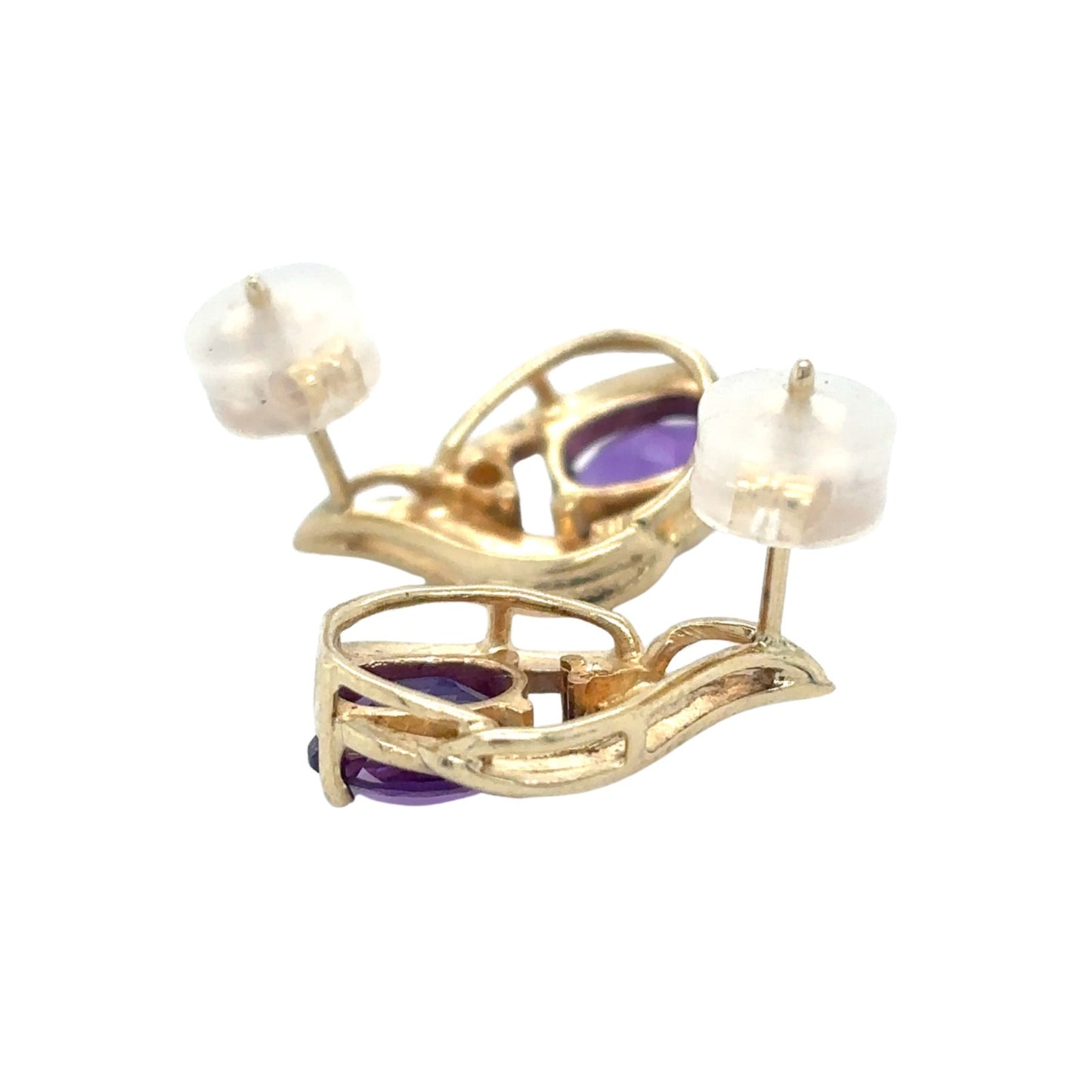 14K Yellow Gold Amethyst Stud Earrings & Diamond 2.9g