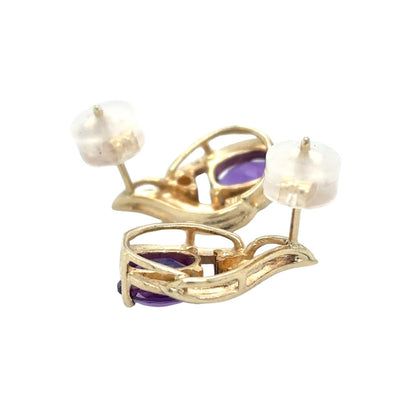 14K Yellow Gold Amethyst Stud Earrings & Diamond 2.9g