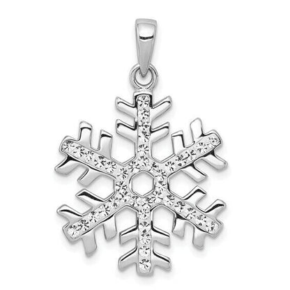 Sterling Silver Rhodium Plated Crystal Snowflake Pendant 925