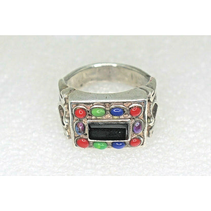 Sterling Silver Multi Gemstone Ring 8.2g Size 6